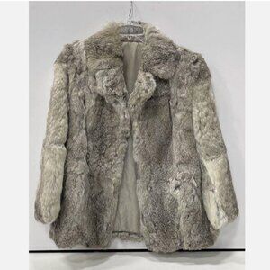 VTG Real Rabbit Fur Coat Open Front Jacket Gray Patchwork Women M Mobwife Glam